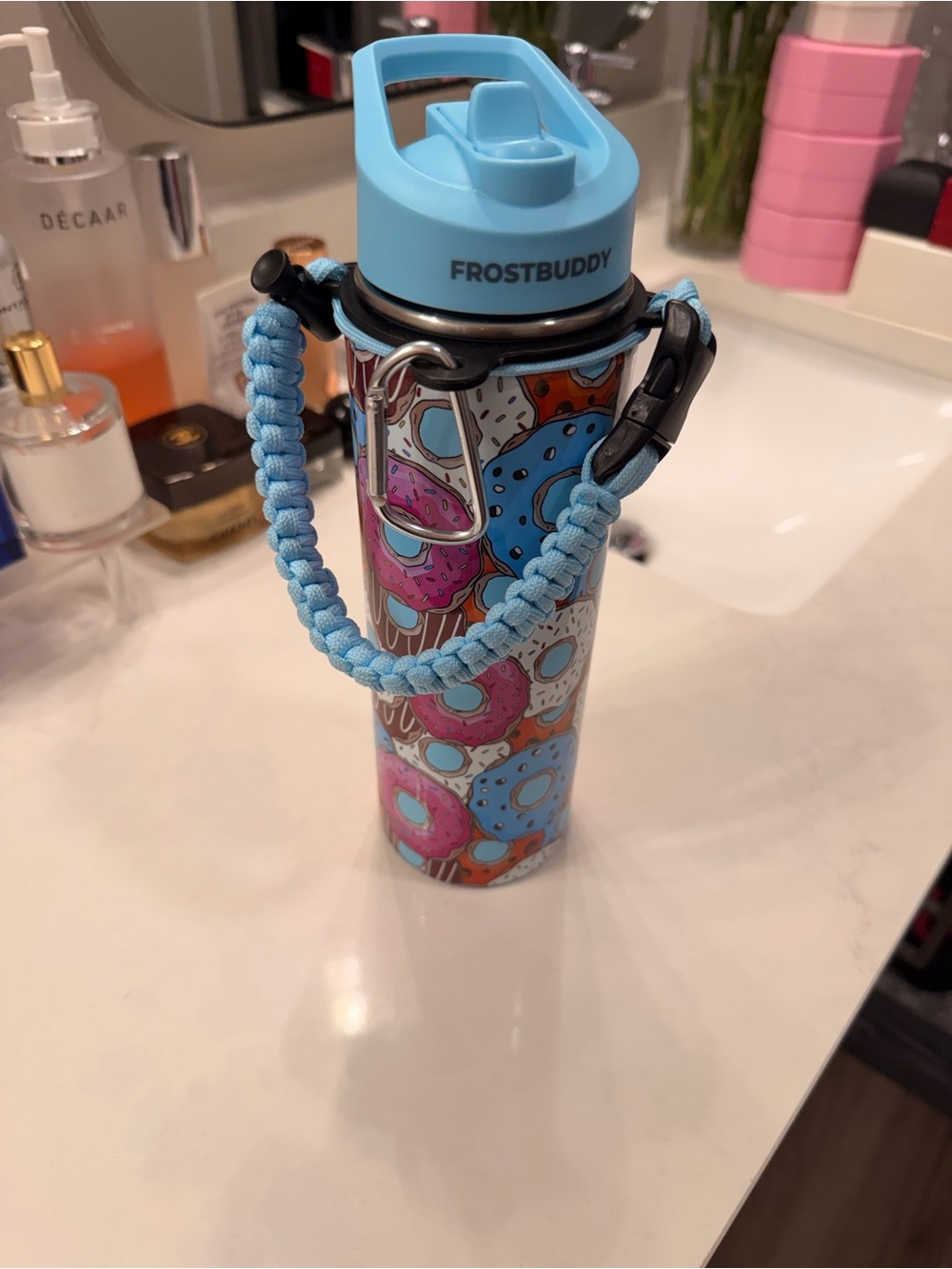 FrostBuddy Kids Donut Print Insulated Bottle - Blue & Pink
